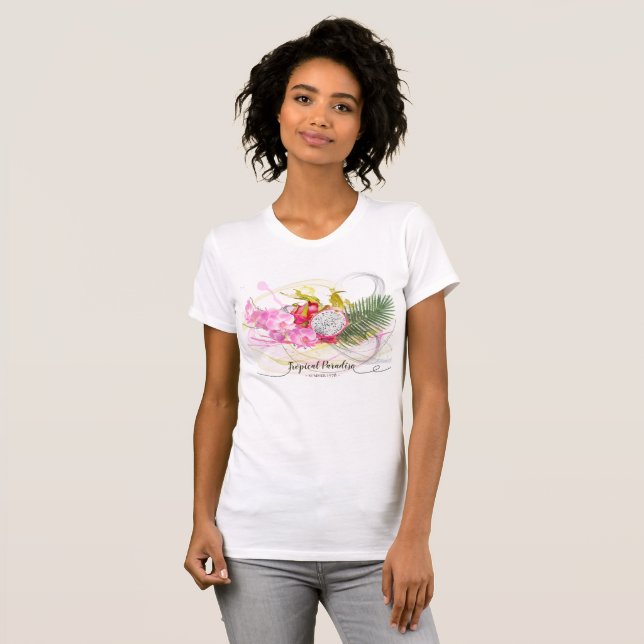 T-shirt Dragon Fruit et rose Orchid Tropical (Devant entier)
