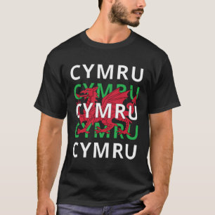 T-shirt Dragon gallois rouge Cymru Texte répétitif Racines