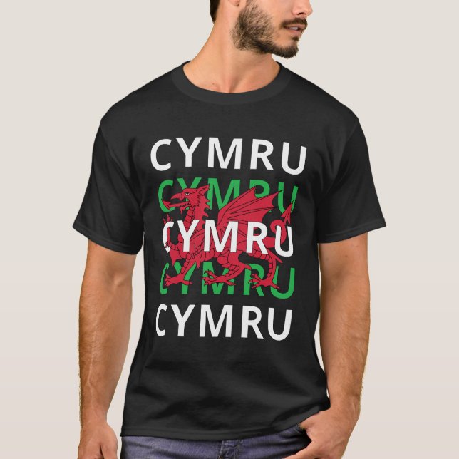 T-shirt Dragon gallois rouge Cymru Texte répétitif Racines (Devant)