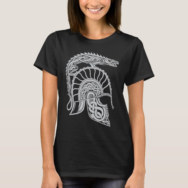 T-shirt Dragon Helm High Fantasy Norse Celtic Viking Greek (Devant)
