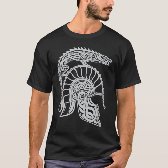 T-shirt Dragon Helm High Fantasy Norse Celtic Viking Greek (Devant)