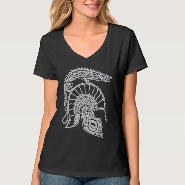 T-shirt Dragon Helm High Fantasy Norse Celtic Viking Greek (Devant)