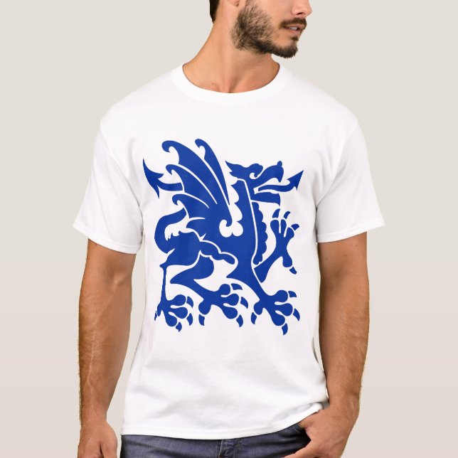 T-shirt Dragon Héraldique 01 - Bleu Marine (Devant)
