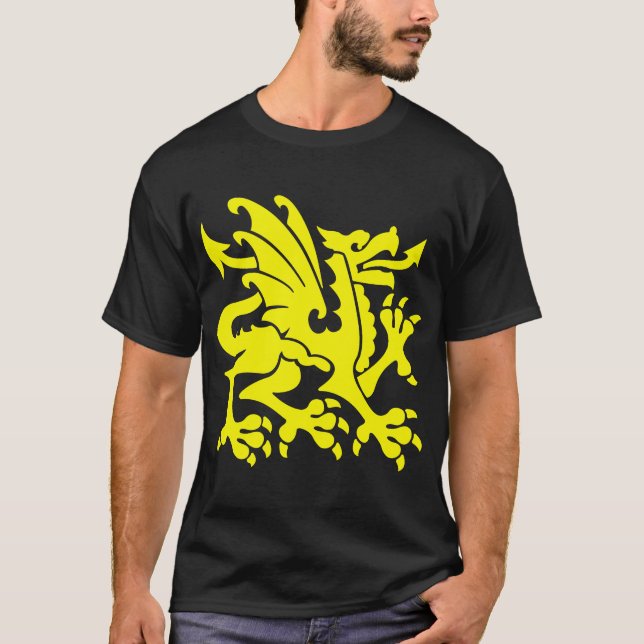 T-shirt Dragon Héraldique 01 - Jaune (Devant)