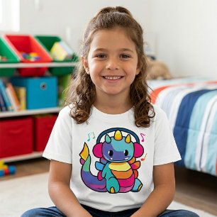 T-Shirt Dragon heureux avec des écouteurs en train d'écout