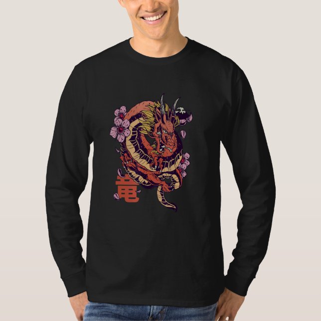T-shirt Dragon Japanese Chinese Sakura (Devant)