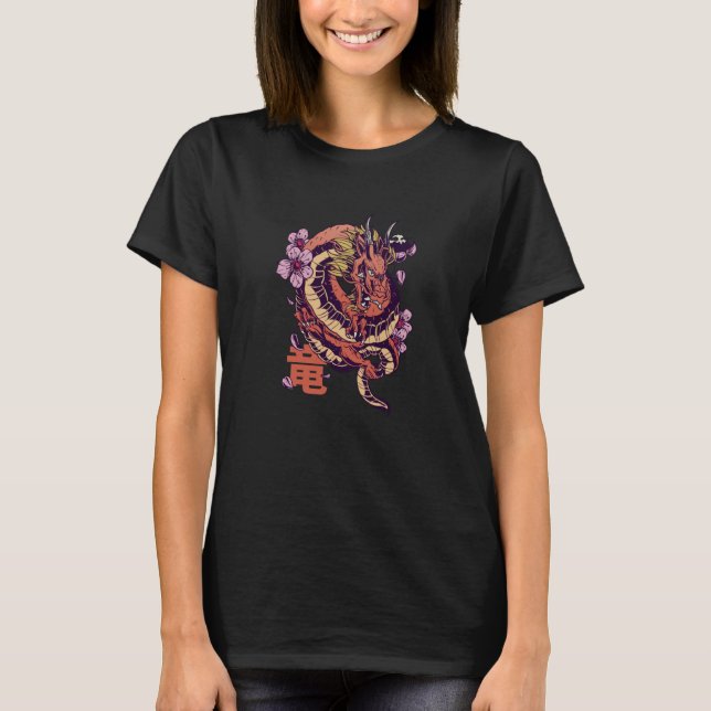 T-shirt Dragon Japanese Flowers  Tees (Devant)