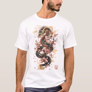 T-shirt Dragon Japonais avec Fleurs de Cerisier | Mythe Sa