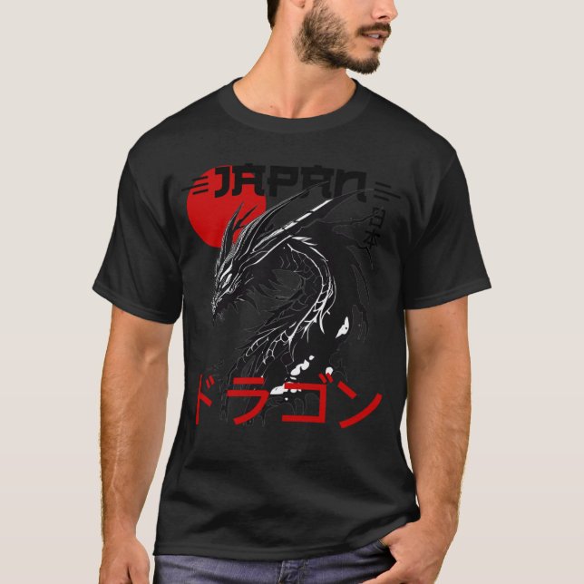 T-shirt Dragon japonais avec soleil rouge traditionnel Jap (Devant)