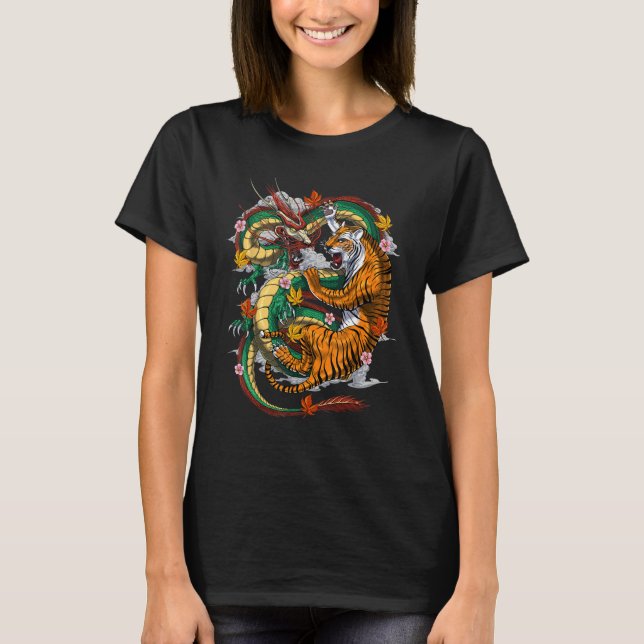 T-shirt Dragon japonais combattant Tigre Folklore japonais (Devant)