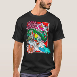 T-shirt Dragon japonais Koi Carp Nishikigoi Fleurs