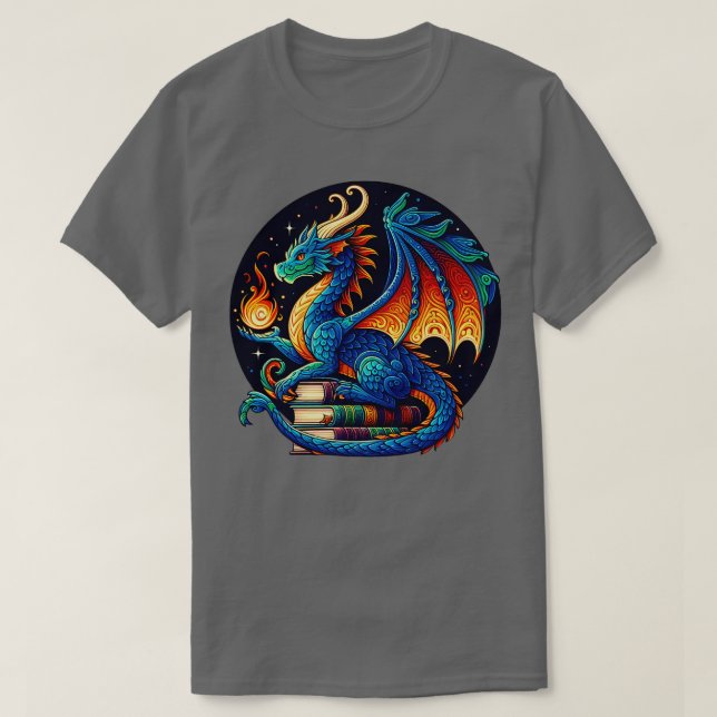 T-shirt Dragon Lecture d'un livre Bookworm Livre Lover 4 (Design devant)