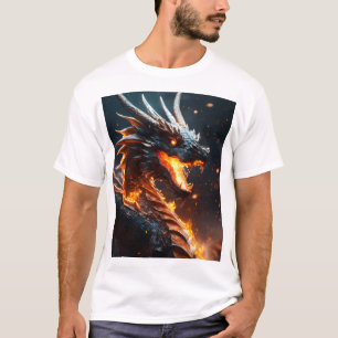 T-shirt Dragon majestueux au milieu des flammes cosmiques