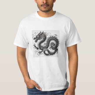T-shirt Dragón Místico en Blanco y Negro Economica