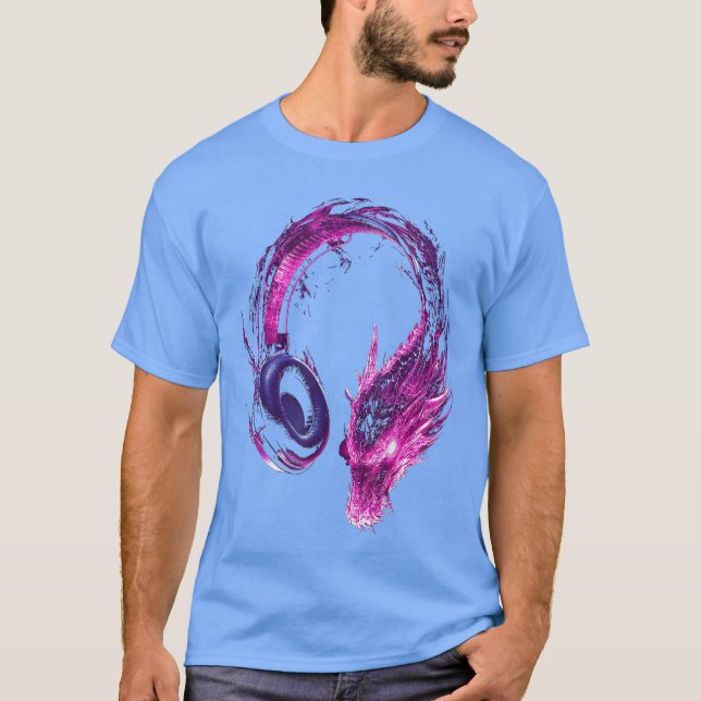 T-shirt Dragon Mythical Motif Music Headphone Artwork Drag (Devant)