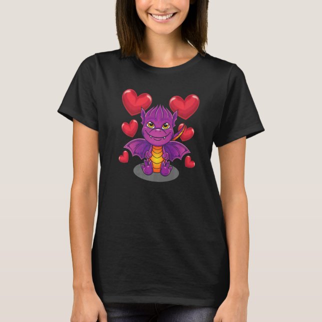 T-shirt Dragon Mythique Créature Coeurs mignon Imaginaire  (Devant)
