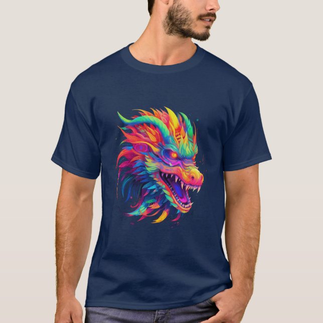 T-shirt Dragon NEON aux couleurs vives et vives (Devant)