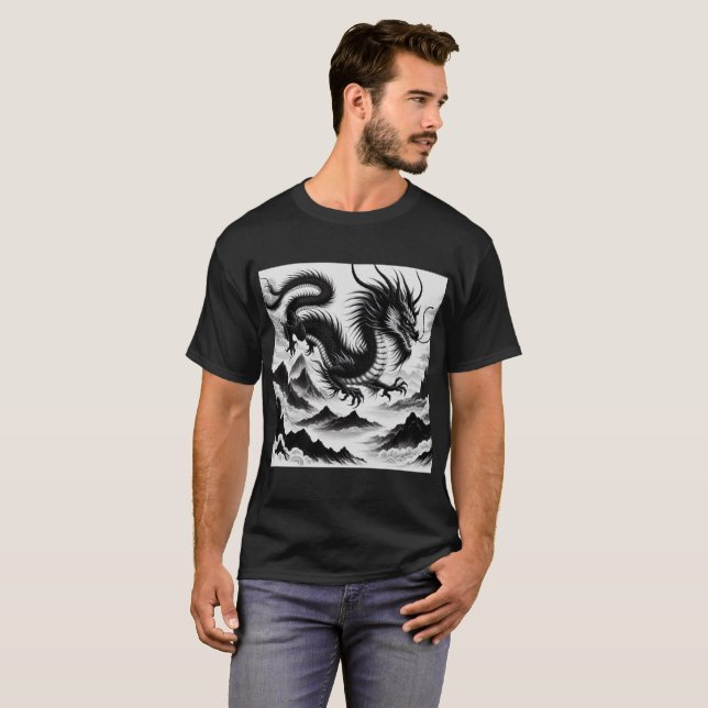 T-shirt Dragon noir blanc (Devant entier)
