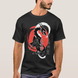 T-shirt Dragon noir, lune rouge