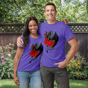 T-shirt Dragon Noir Mystique Roses Rouges Lavande Gothique