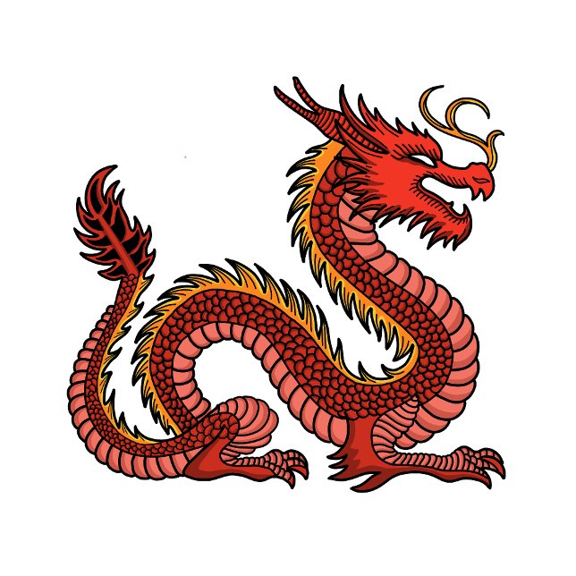 T-Shirt Dragon Orange (Majestic Red Chinese Dragon)