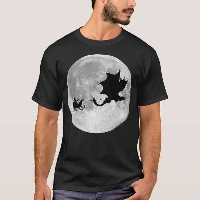 T-shirt Dragon Pulls Sleigh For Santa In The Night (Devant)