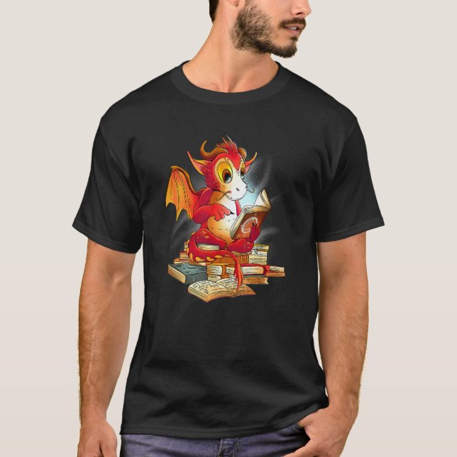 T-shirt Dragon Reading Book rex for Boys Kids Reading (Devant)