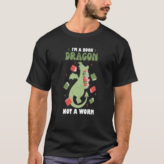 T-shirt Dragon Reads Books Book worm Book Dragon (Devant)