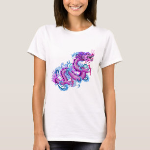 T-shirt Dragon rose avec l'éclaboussure de l'eau