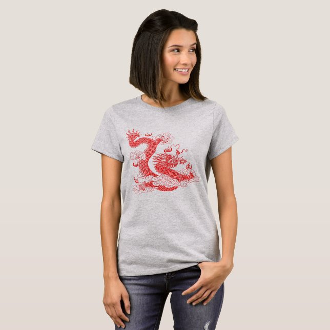T-shirt Dragon Rouge Asiatique (Devant entier)