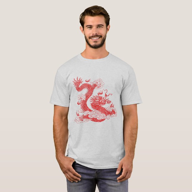 T-shirt Dragon rouge asiatique (Devant entier)