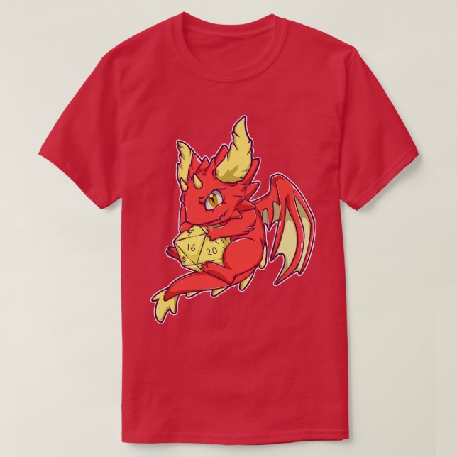 T-shirt Dragon rouge avec D20 (Design devant)