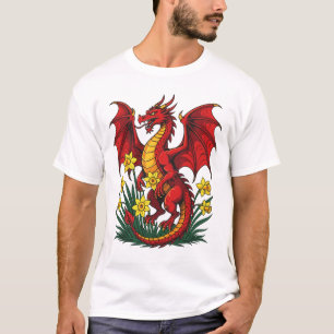 T-shirt Dragon Rouge Debout Parmi les Jonquilles