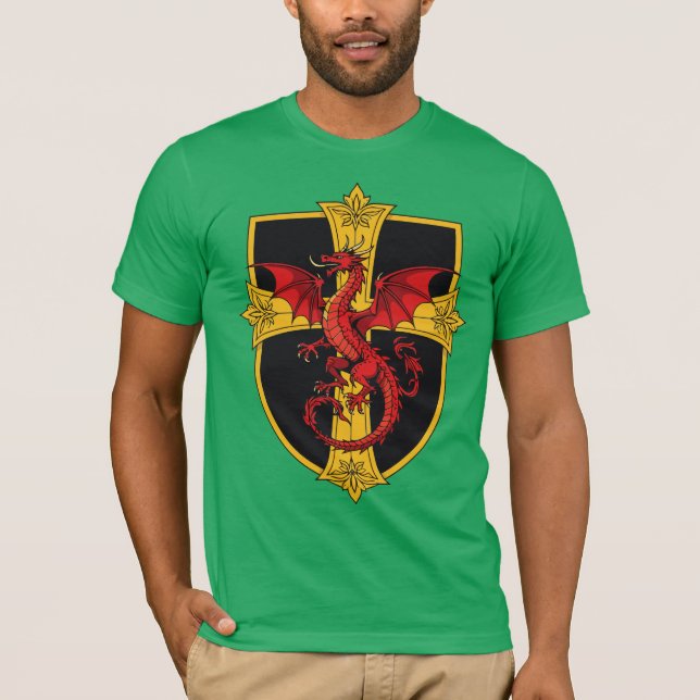 T-shirt Dragon Rouge et Croix Médiévale (Devant)
