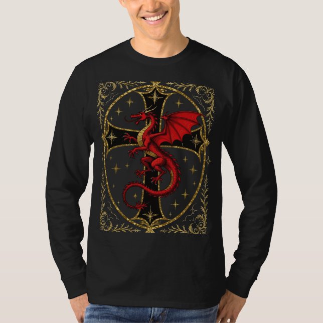 T-shirt Dragon Rouge et Croix Noire Grasse (Devant)