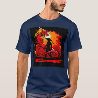 T-shirt Dragon Samurai Chevalier épée Rouge Imaginaire Myt