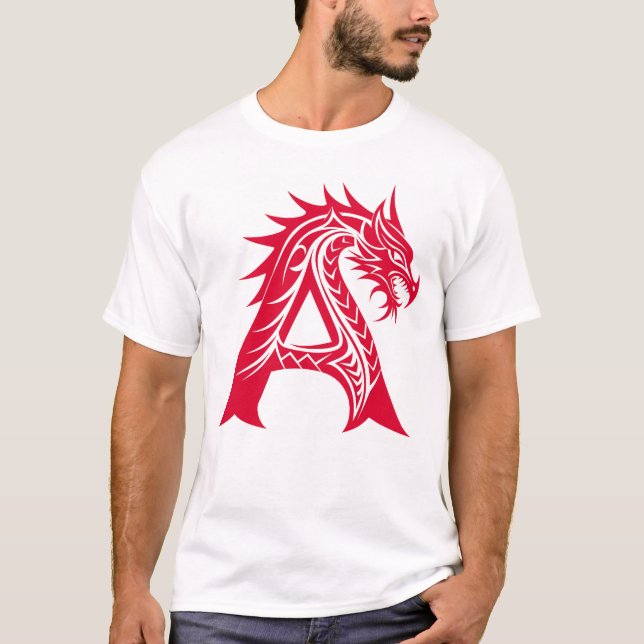 T-shirt Dragon Styled Letter A, Dragon Alphabet, Monogram (Devant)