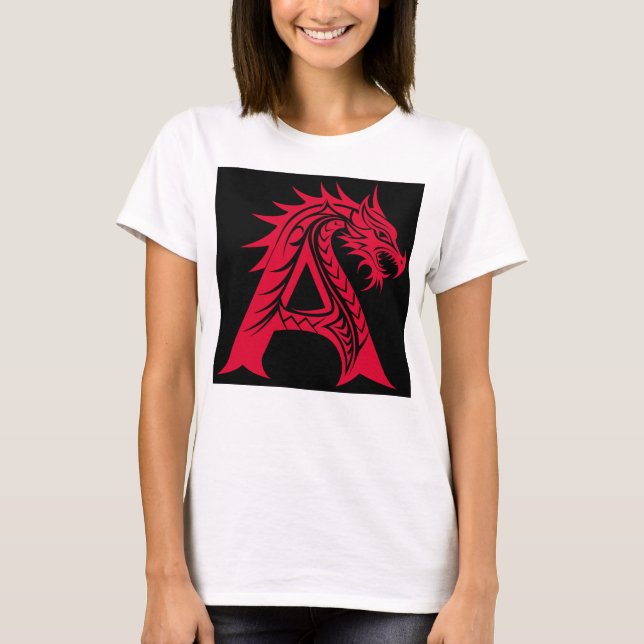 T-shirt Dragon Styled Letter A, Dragon Alphabet, Monogram (Devant)