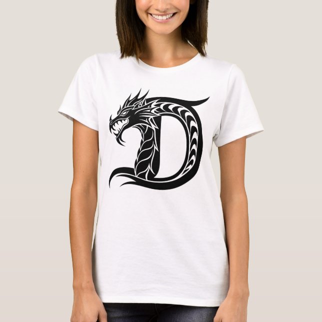 T-shirt Dragon Styled Letter D, Dragon Alphabet, Monogram (Devant)