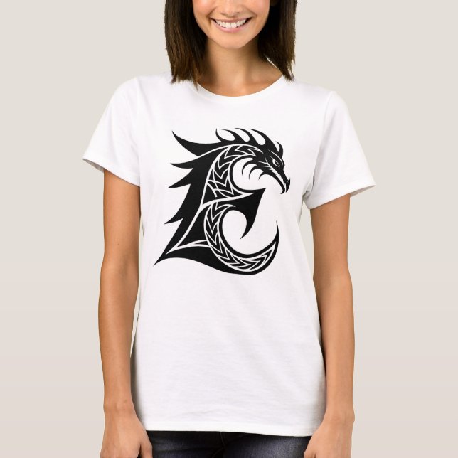 T-shirt Dragon Styled Letter E, Dragon Alphabet, Monogram (Devant)