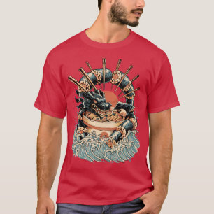 T-shirt Dragon Sushi Ramen Version noire