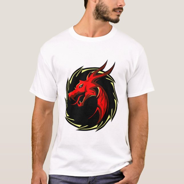 T-shirt dragon tribal rouge chinois logo (Devant)