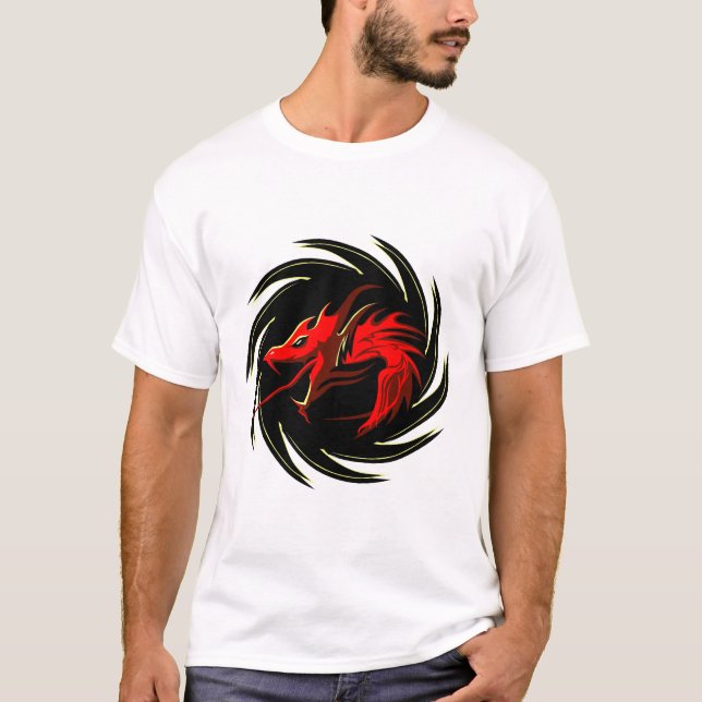 T-shirt dragon tribal rouge chinois logo  (Devant)