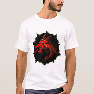T-shirt dragon tribal rouge chinois logo
