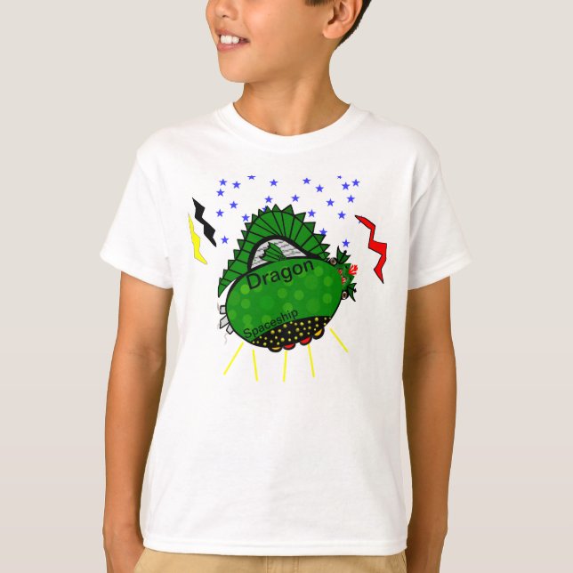 T-shirt Dragon Vaisseau Spatial Étoiles Éclairs (Devant)