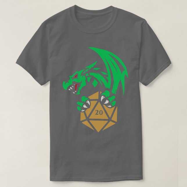 T-shirt Dragon vert avec D20 Dice Tabletop Jeu RPG (Design devant)
