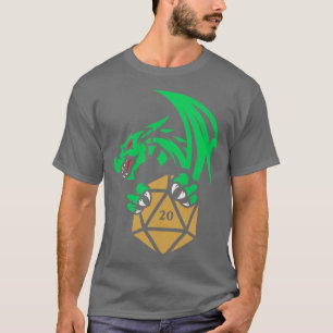T-shirt Dragon vert avec D20 Dice Tabletop Jeu RPG