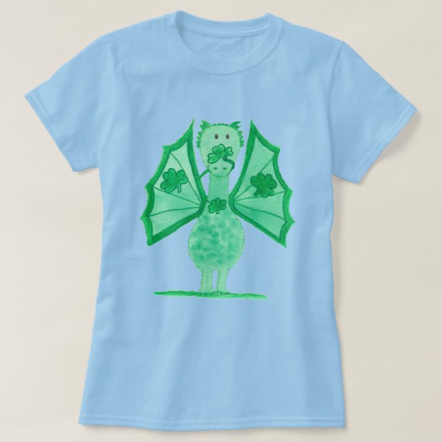 T-shirt Dragon Vert Avec Trèfles (Design devant)