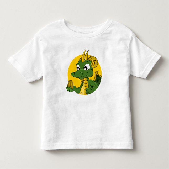 T-shirt dragon vert dessin animé pour tout-petits (Devant)