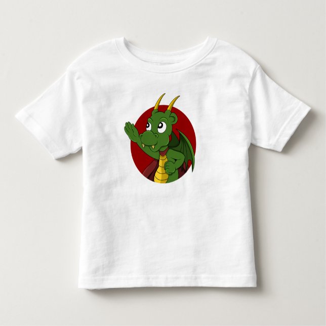 T-shirt dragon vert dessin animé pour tout-petits (Devant)